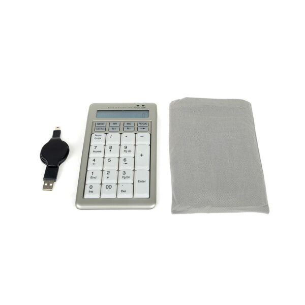 ErgoStars Saturnus R numeriek toetsenbord met USB-ontvanger en beschermhoes.