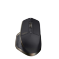 Achteraanzicht van de Logitech MX Master muis met ergonomische vorm en duimsteun.